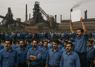 تجمع کارگران فولاد اهواز مقابل مجموعه صنعتی